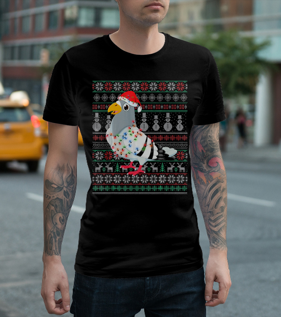 Pigeon Ugly Christmas Sweater with Santa Hat Lights and Holiday T-Shirt
