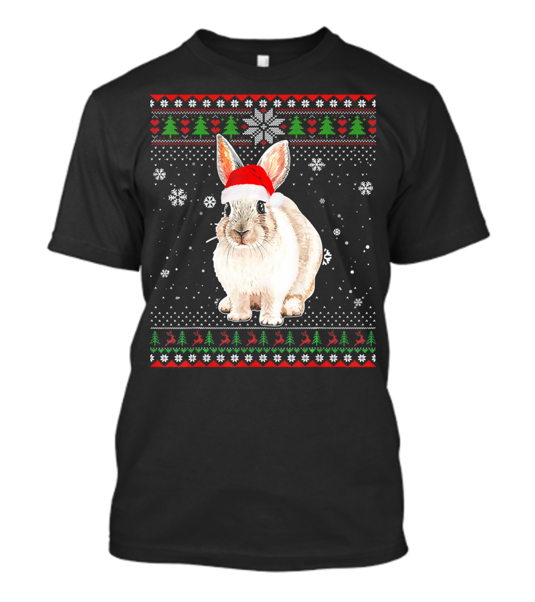 Merry Christmas Rabbit Santa Hat Snowflakes Festive T-Shirt