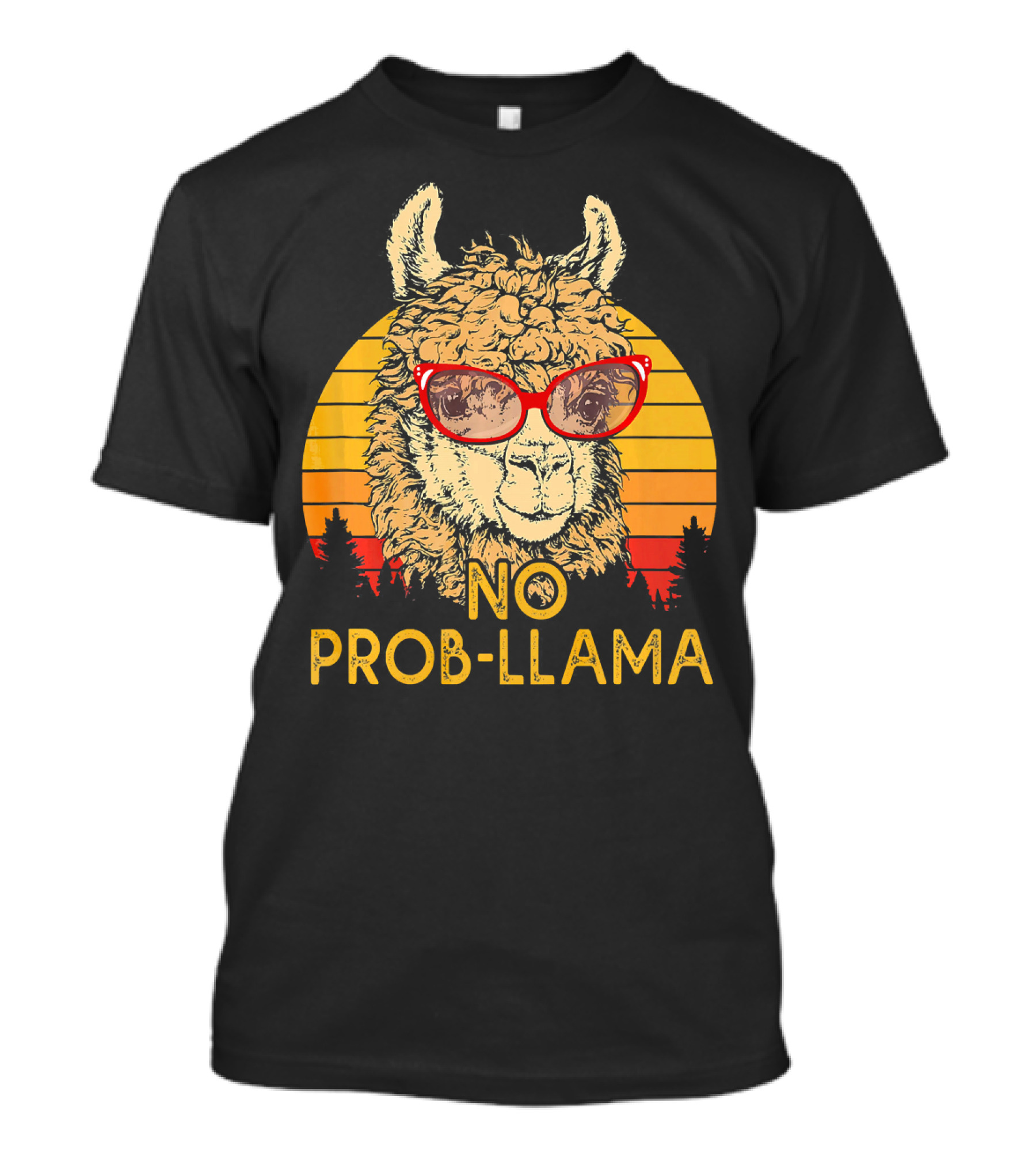 NO PROB LLAMA Retro Funny Llama Alpaca With Sunglasses Vintage Sunset T-Shirt