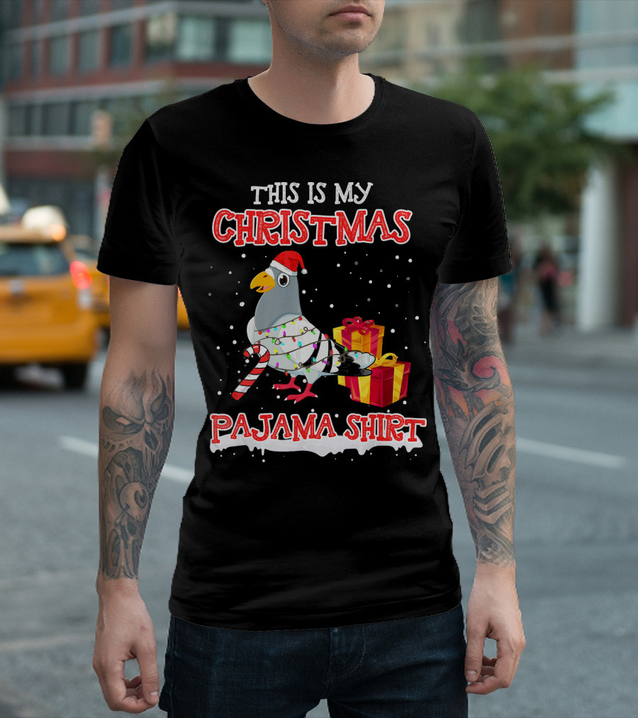 This Is My Christmas Pajama Shirt Pigeon Santa Candy Cane Presents T-Shirt