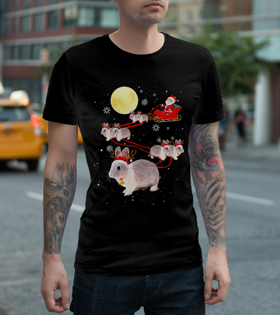 Santa's Bunny Sleigh Under The Moon T-Shirt