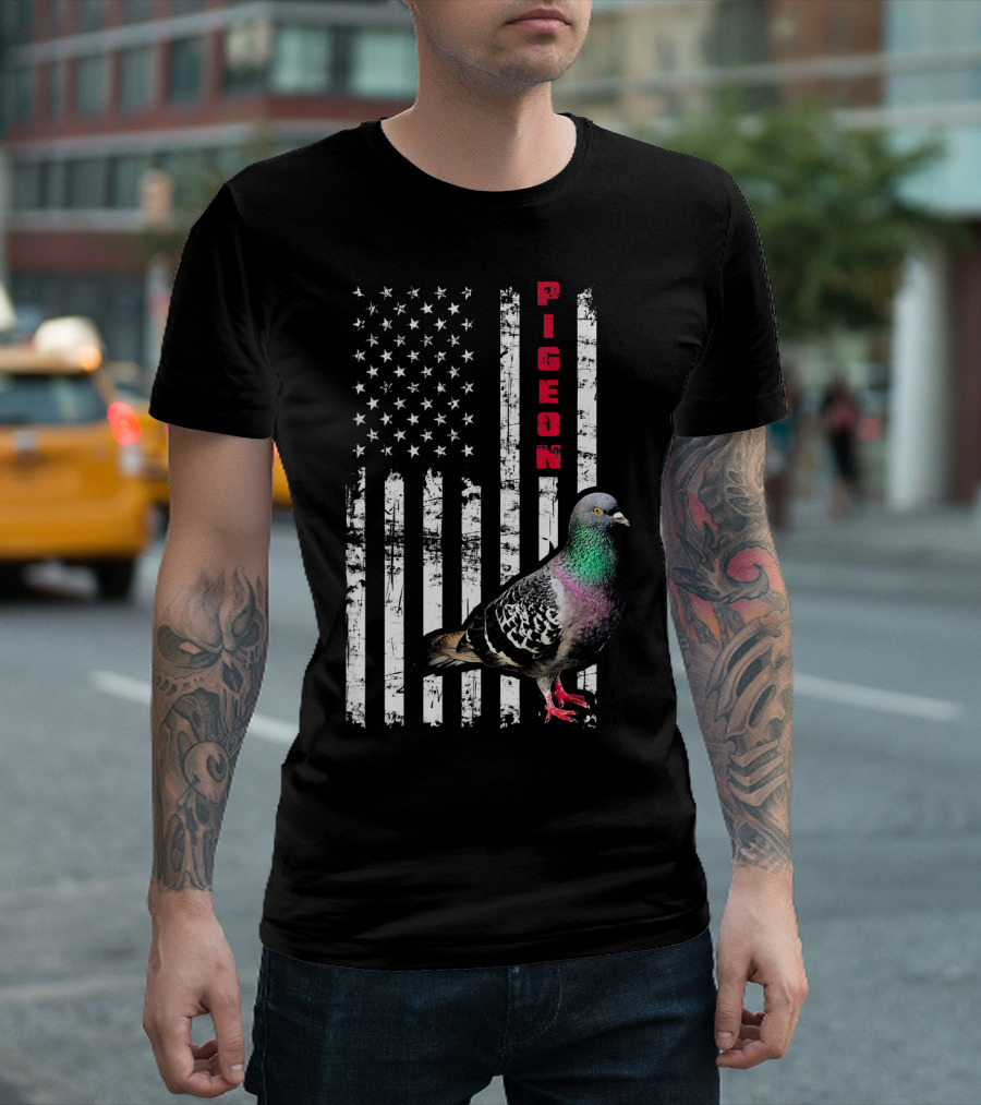 Pigeon American Flag Mens Womens T-Shirt