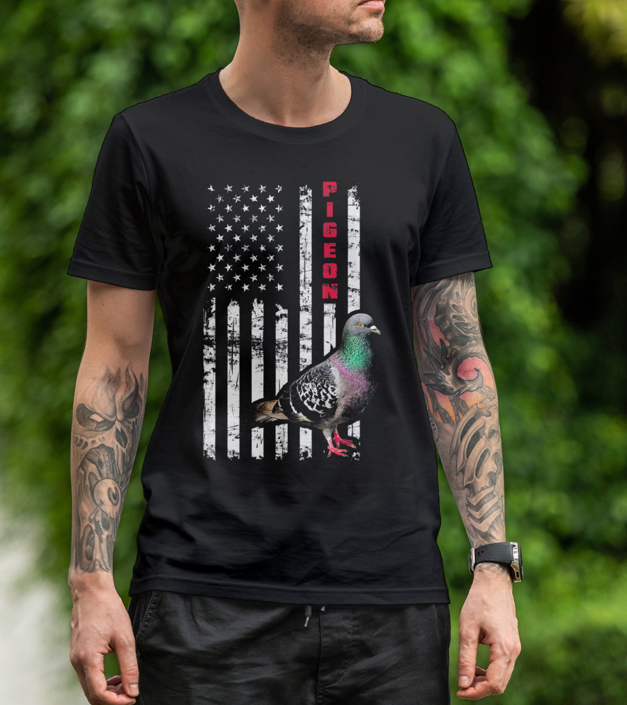 Pigeon American Flag Mens Womens T-Shirt