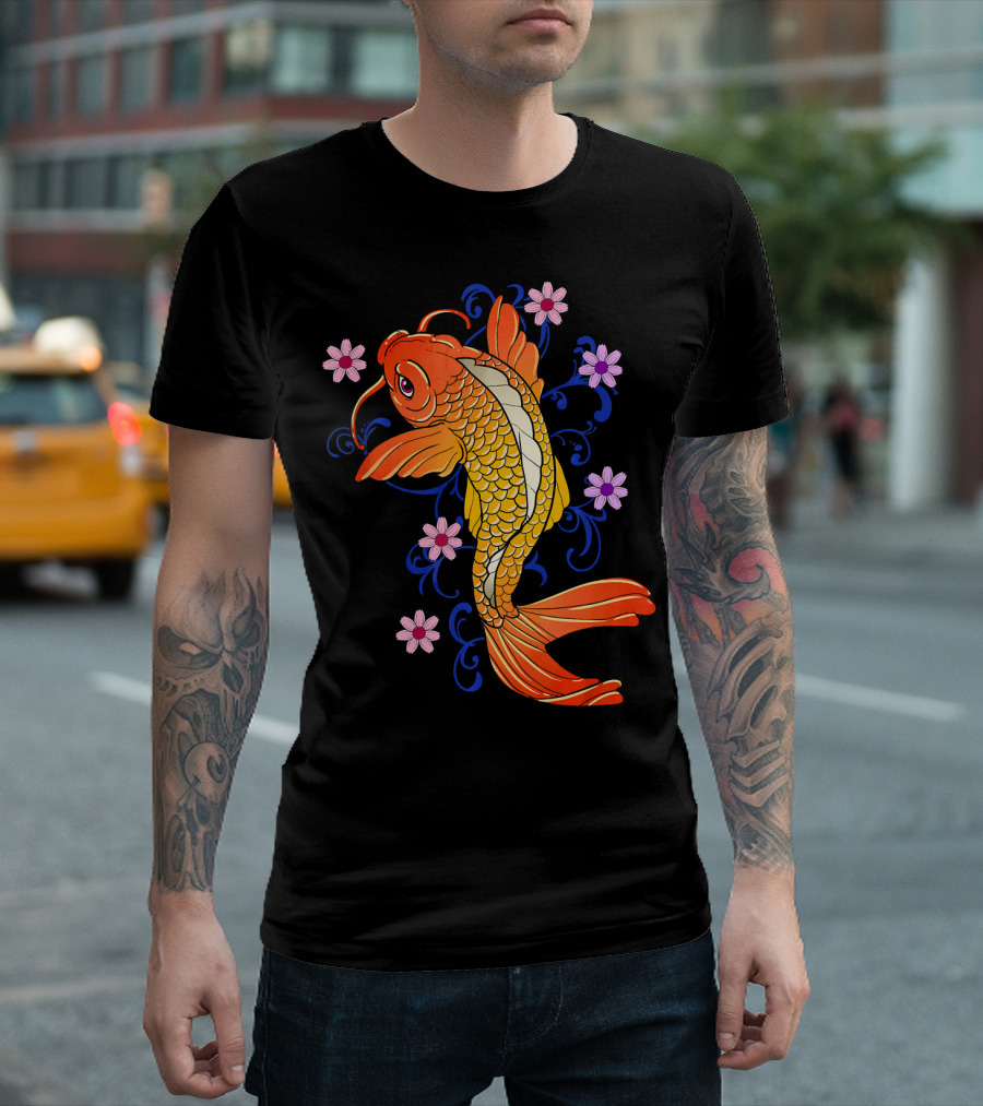 Traditional Asian Koi Fish With Cherry Blossoms Japan T-Shirt