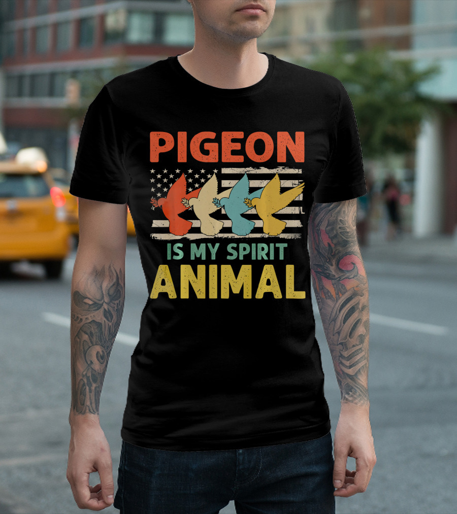Pigeon Is My Spirit Animal USA Flag Patriotic Multicolored Birds T-Shirt
