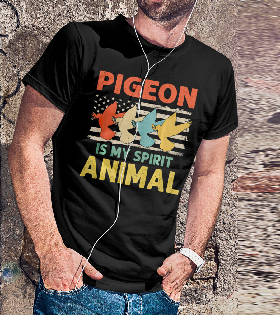 Pigeon Is My Spirit Animal USA Flag Patriotic Multicolored Birds T-Shirt