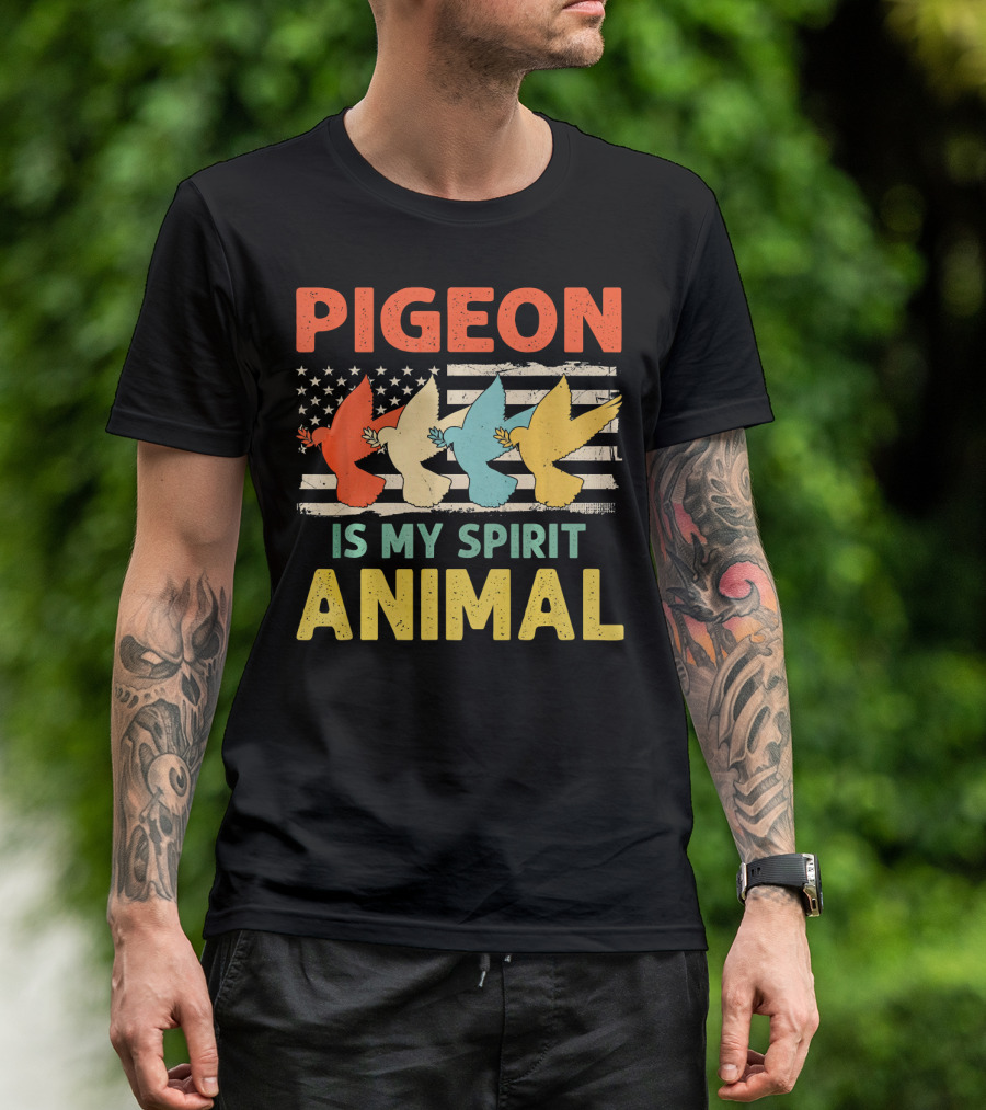 Pigeon Is My Spirit Animal USA Flag Patriotic Multicolored Birds T-Shirt