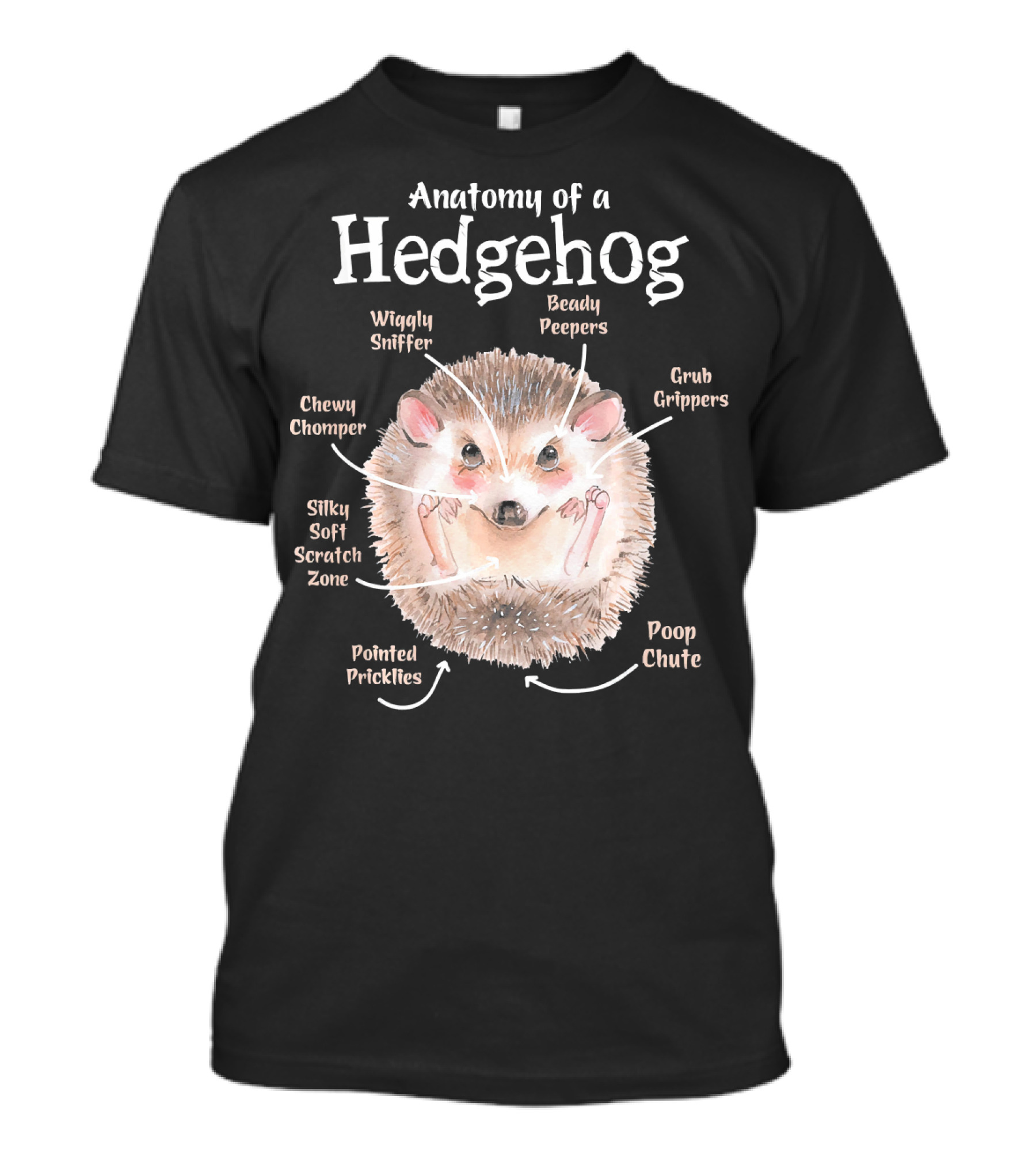 Anatomy Of A Hedgehog Beady Peepers Wiggly Sniffer Chewy Chomper Grub Grippers Silky Soft Scratch Zone Pointed Prickles Poop Chute T-Shirt