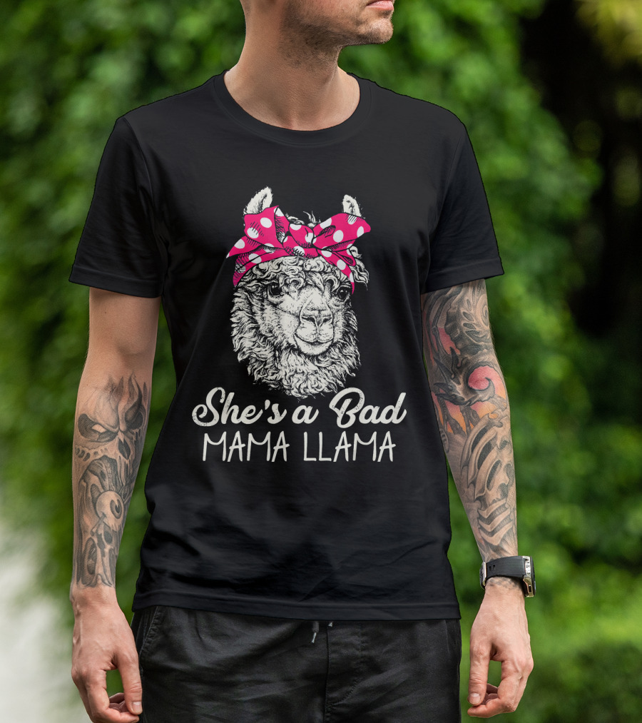 She's A Bad Mama Llama Polka Dot Scarf T-Shirt
