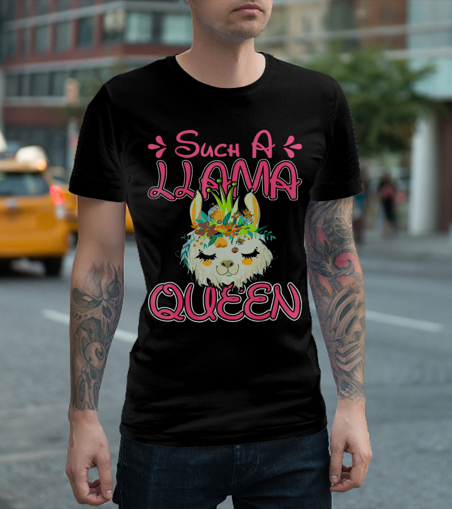 Such A Llama Queen with Floral Crown and Happy Expression T-Shirt