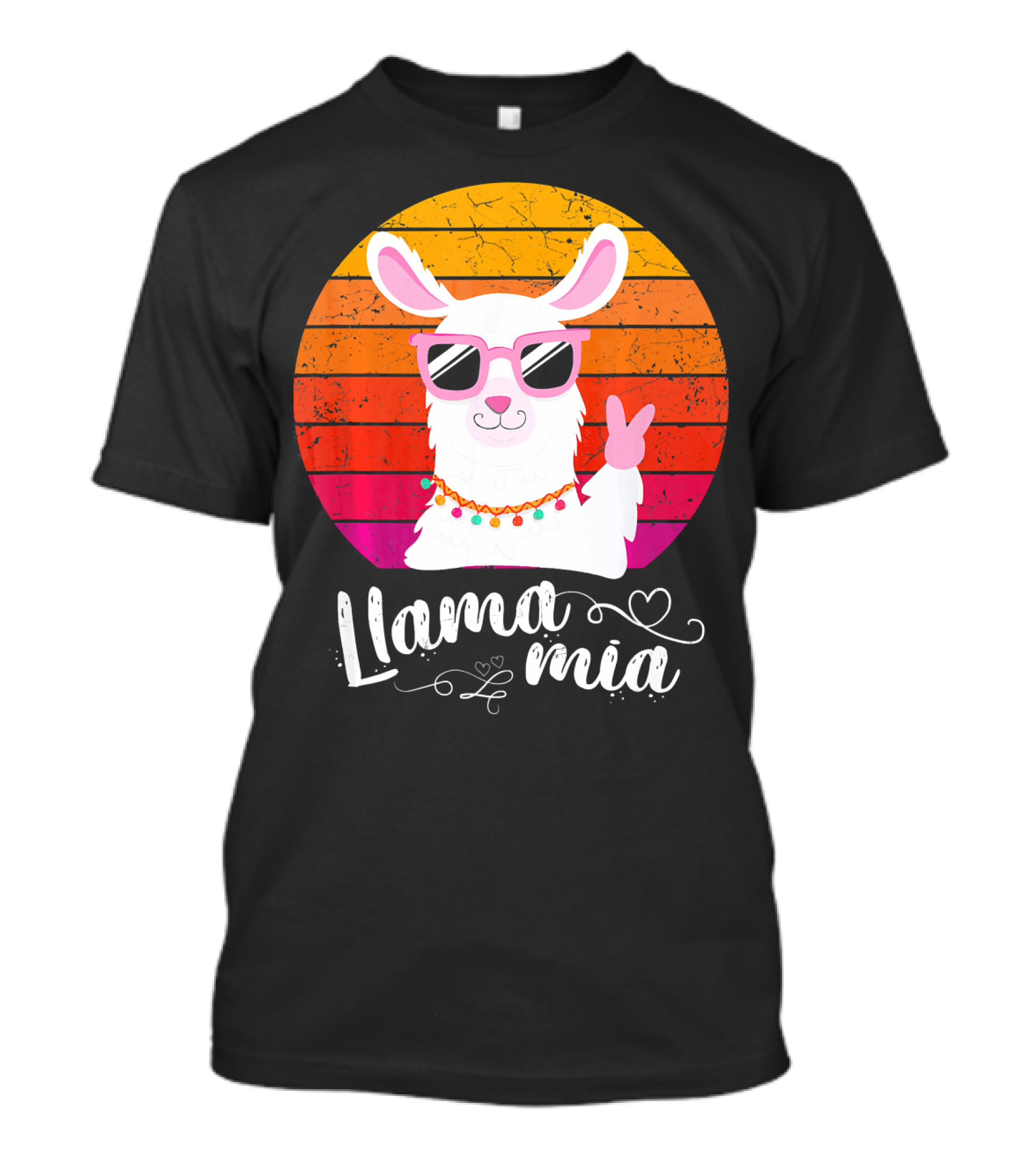 Llama Mia Retro Vintage Sunglasses Peace Sign T-Shirt