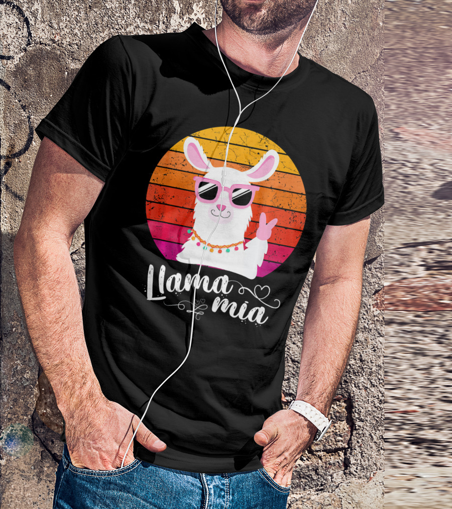 Llama Mia Retro Vintage Sunglasses Peace Sign T-Shirt