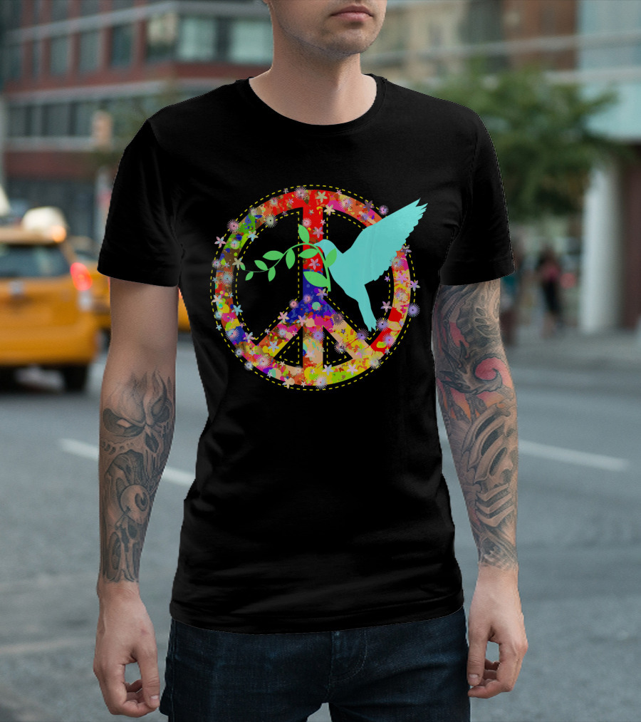 Peace Dove Hippie Peace Sign 60s 70s Colorful Floral T-Shirt