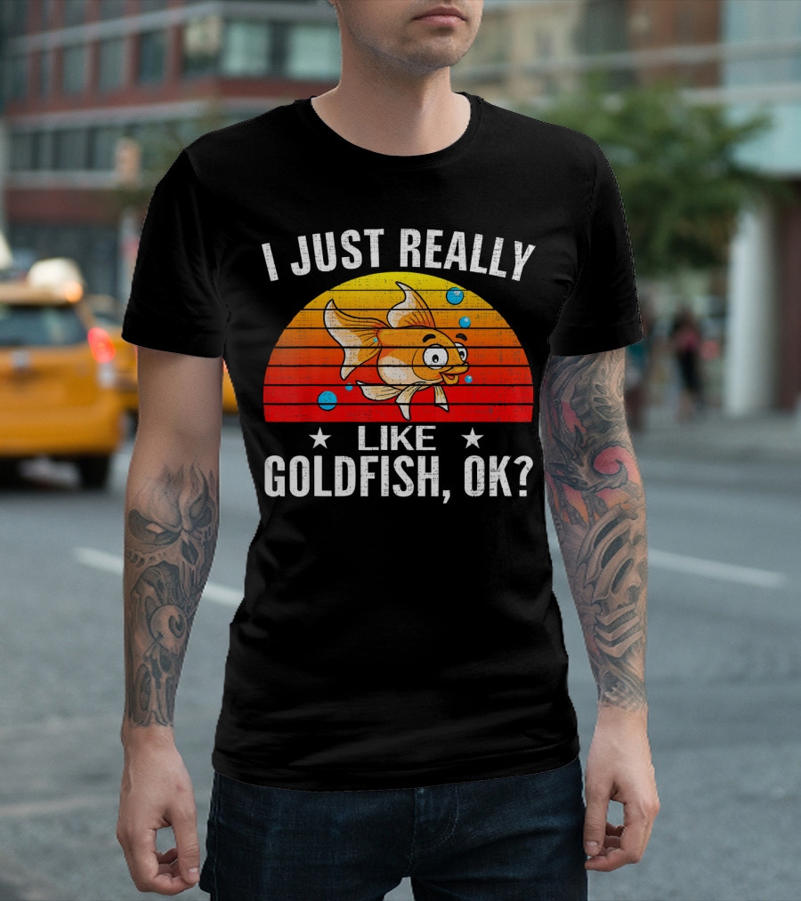 I Just Really Like Goldfish Ok Retro Sunset Style Fun T-Shirt