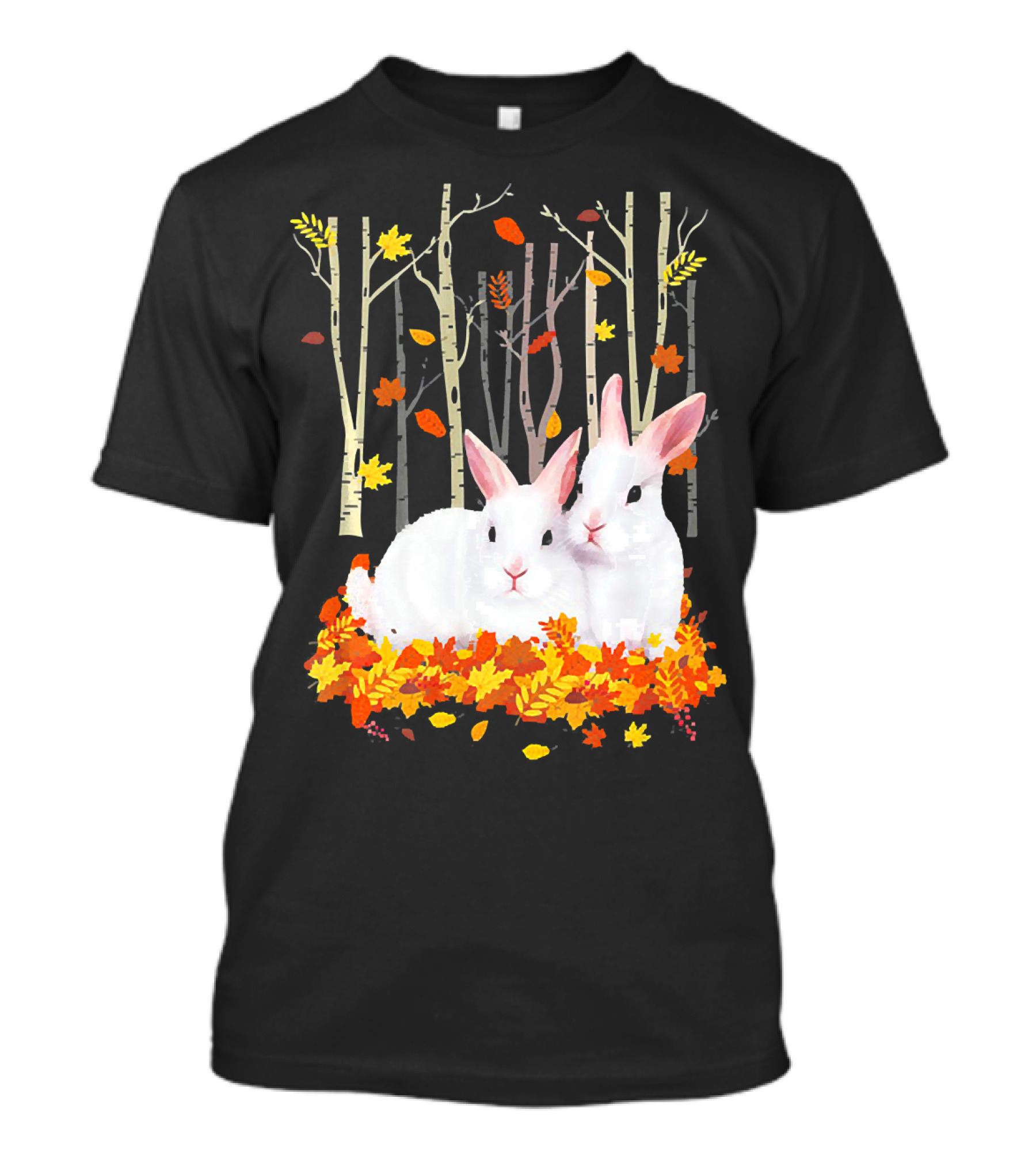 Rabbit Autumn Forest Hear Duo In Fall Leaves T-Shirt