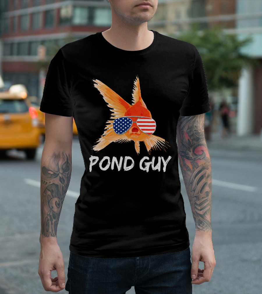 Pond Guy Goldfish with American Flag Sunglasses T-Shirt