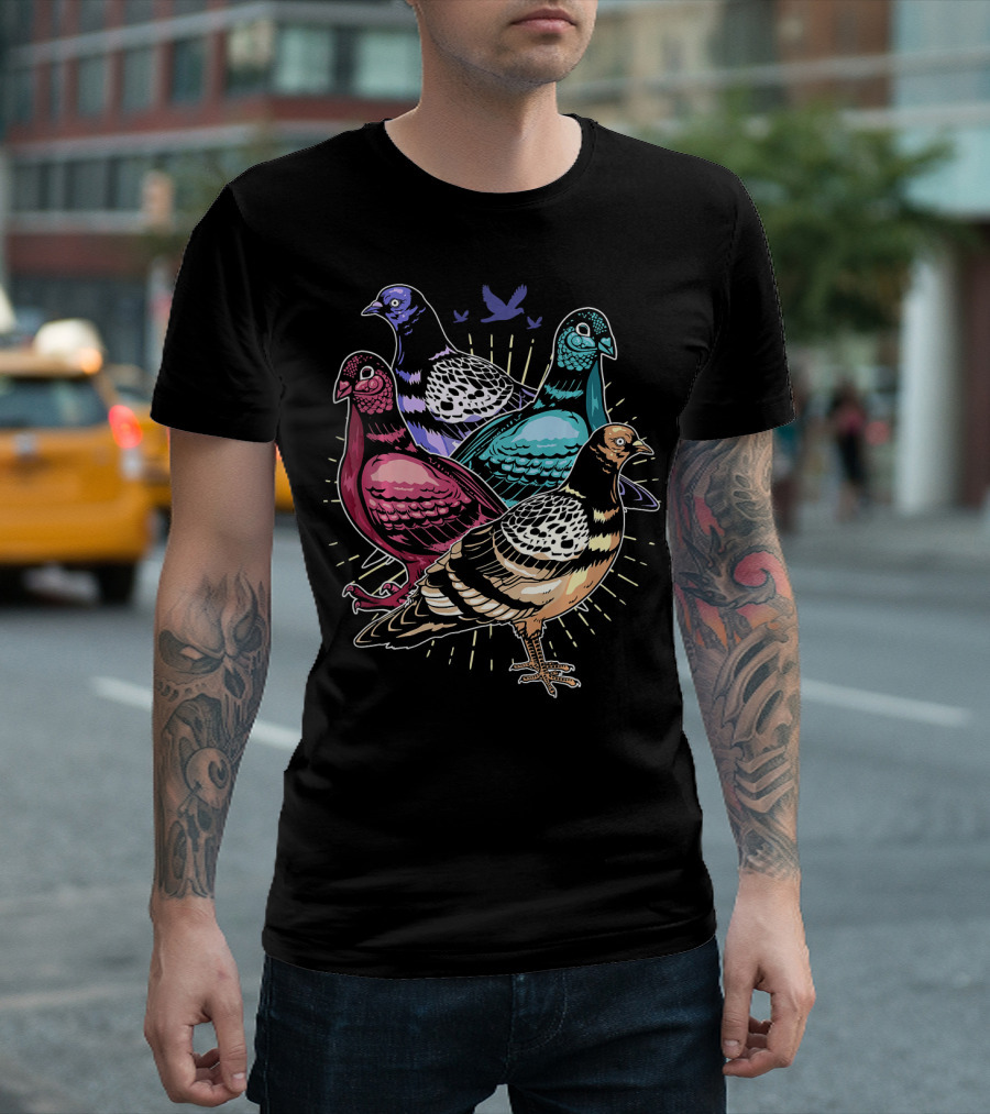 Pigeon Squad Team Colorful Bird Group T-Shirt