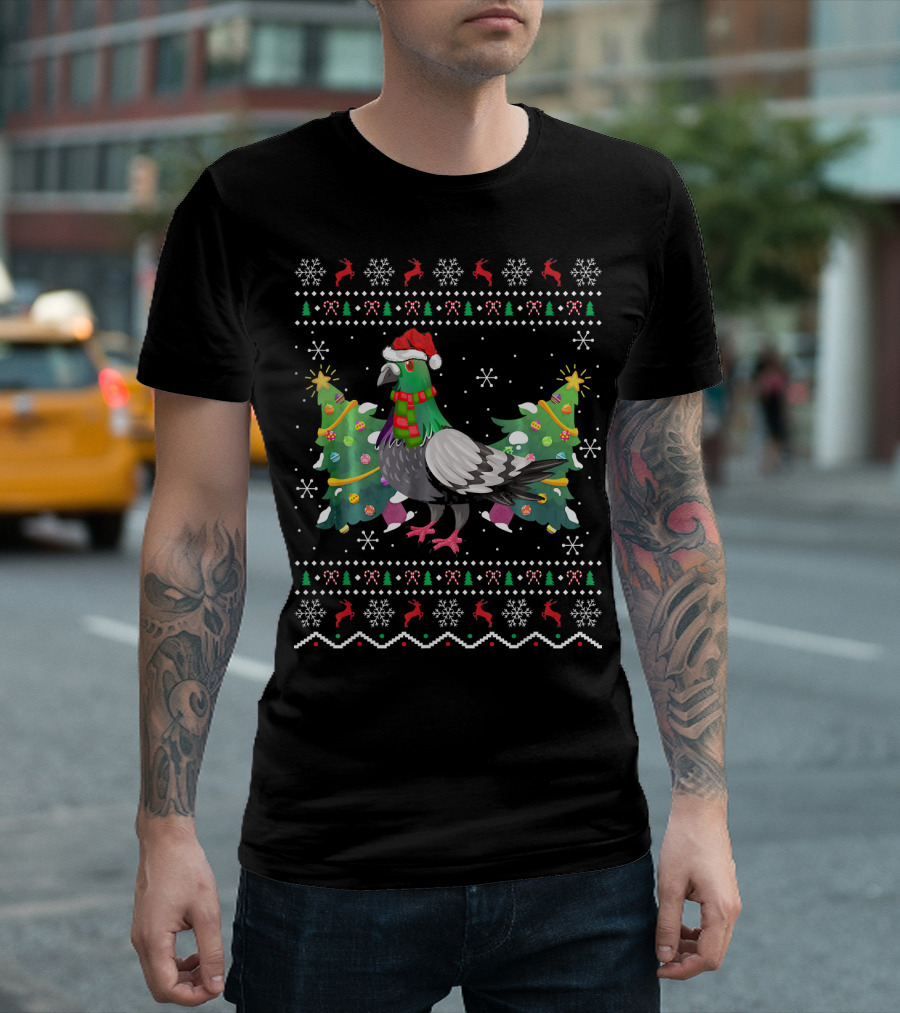 Pigeon Xmas Ugly Sweater Festive Christmas Tree T-Shirt