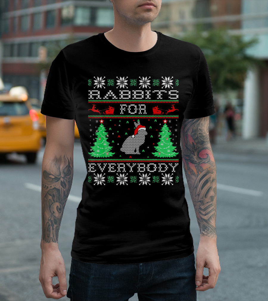 Rabbits For Everybody Christmas Trees And Santa Sleigh T-Shirt