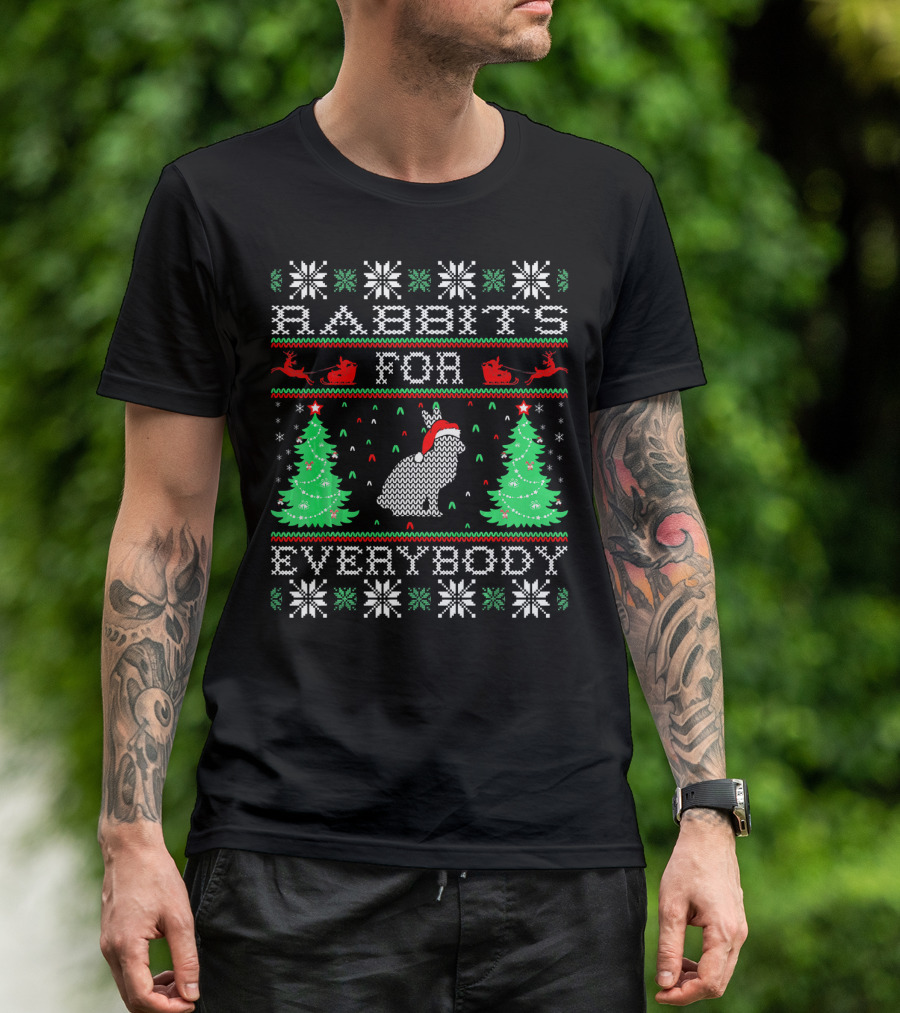 Rabbits For Everybody Christmas Trees And Santa Sleigh T-Shirt