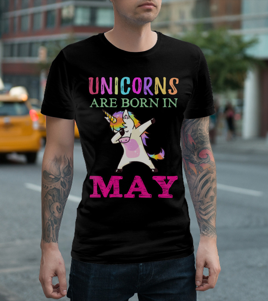 Unicorns Are Born In May Rainbow Dab Horse T-Shirt