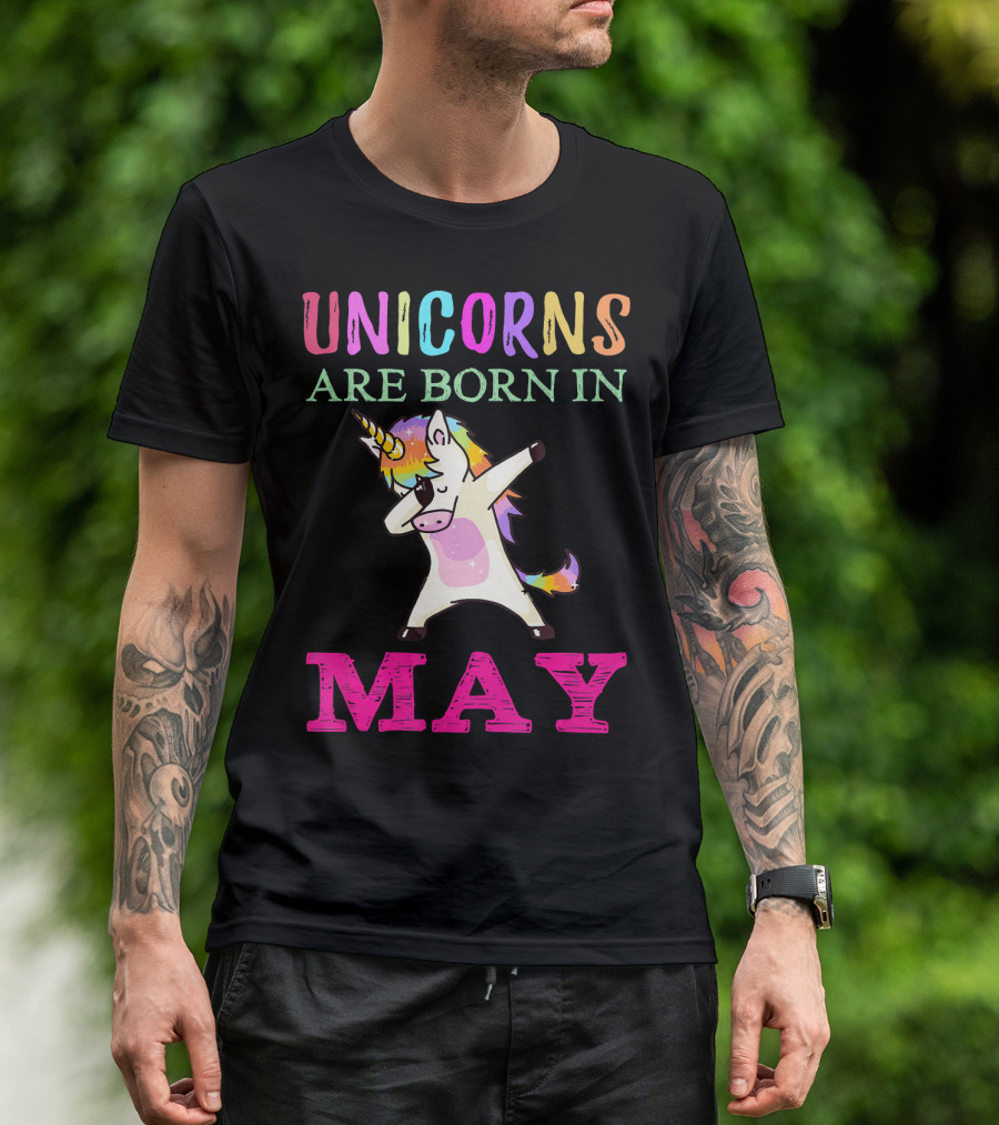 Unicorns Are Born In May Rainbow Dab Horse T-Shirt