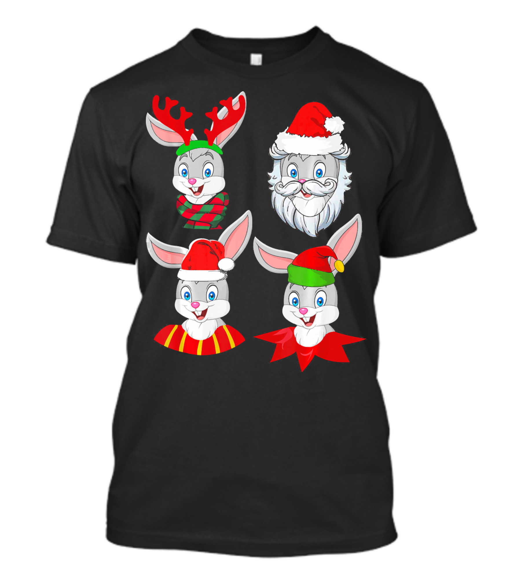 Rabbit Santa Reindeer Elf Cute Christmas Characters T-Shirt