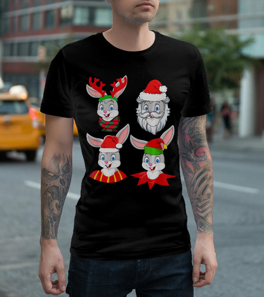 Rabbit Santa Reindeer Elf Cute Christmas Characters T-Shirt