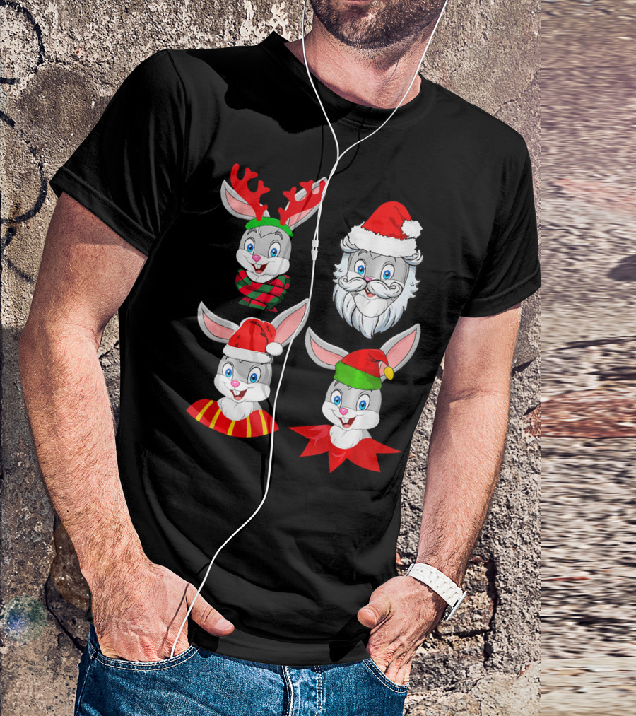 Rabbit Santa Reindeer Elf Cute Christmas Characters T-Shirt