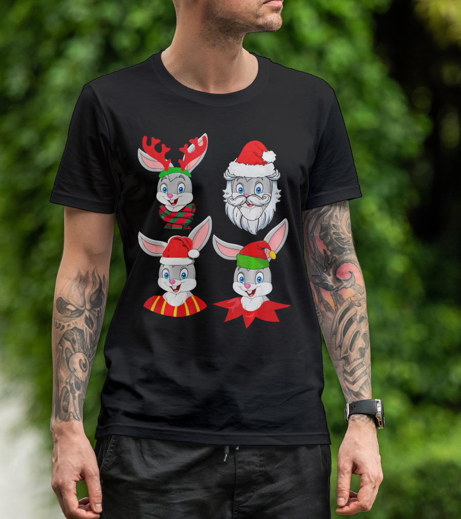 Rabbit Santa Reindeer Elf Cute Christmas Characters T-Shirt