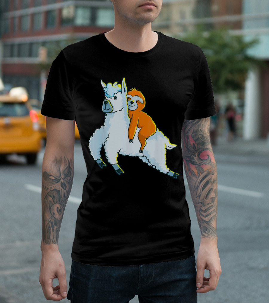 Sloth Riding Llama Cute Animal Adventure T-Shirt
