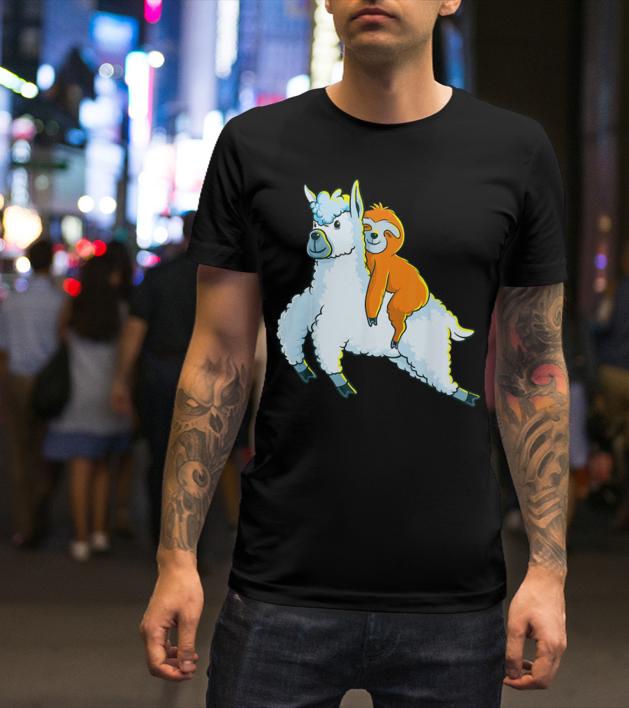 Sloth Riding Llama Cute Animal Adventure T-Shirt