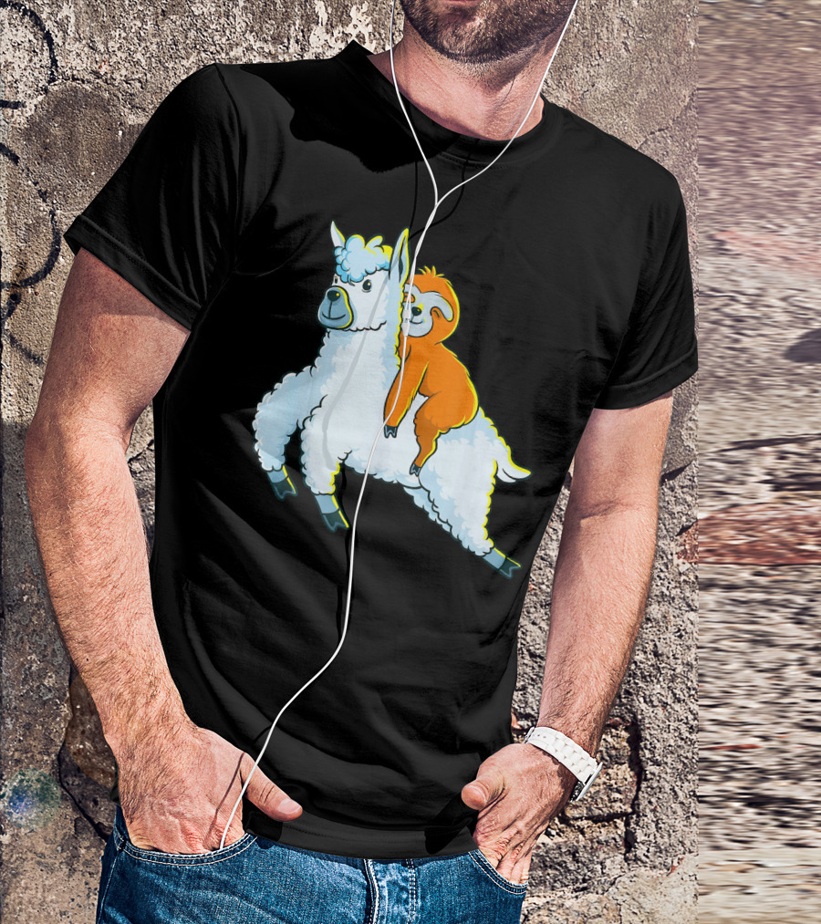 Sloth Riding Llama Cute Animal Adventure T-Shirt