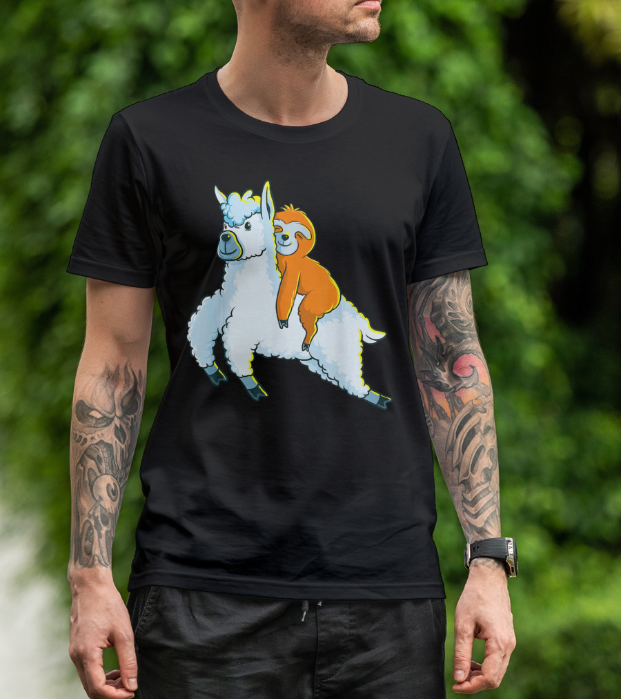 Sloth Riding Llama Cute Animal Adventure T-Shirt