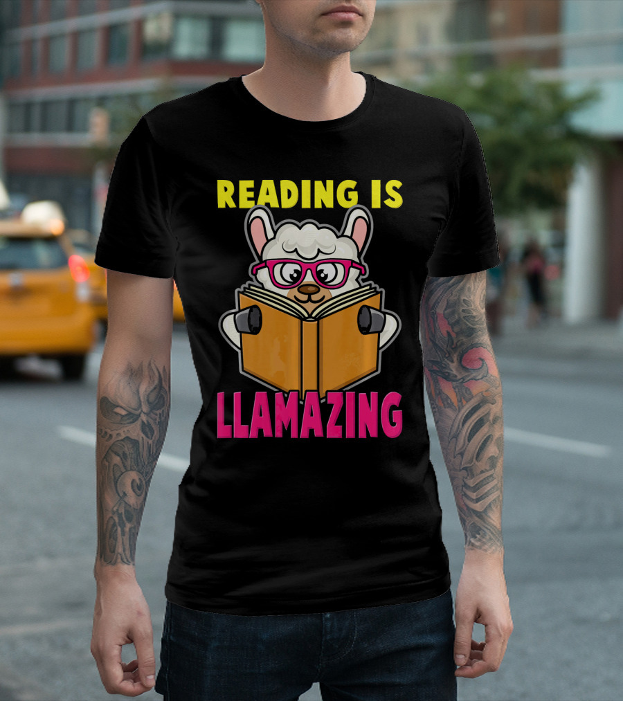 Reading Is Llamazing Cute Llama Alpaca With Glasses And Book T-Shirt