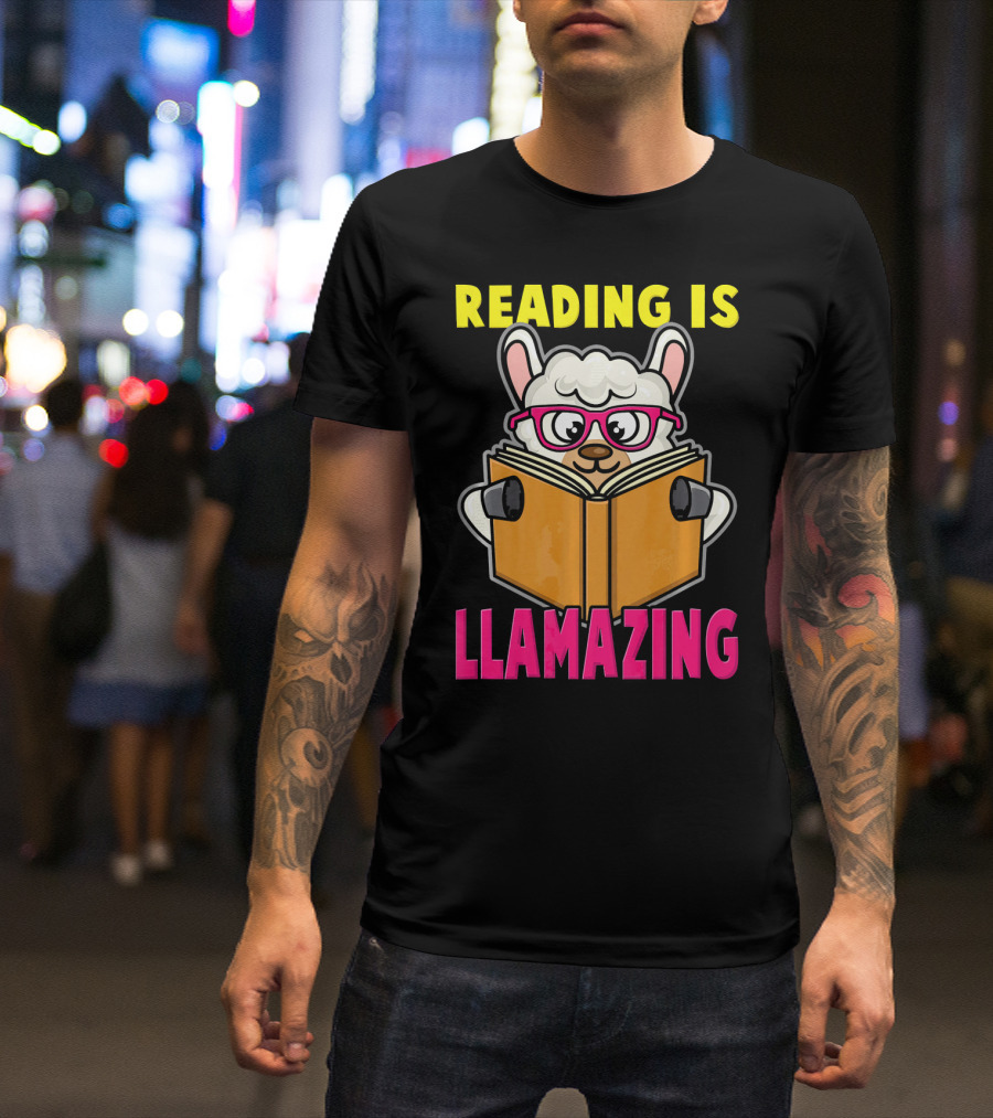 Reading Is Llamazing Cute Llama Alpaca With Glasses And Book T-Shirt