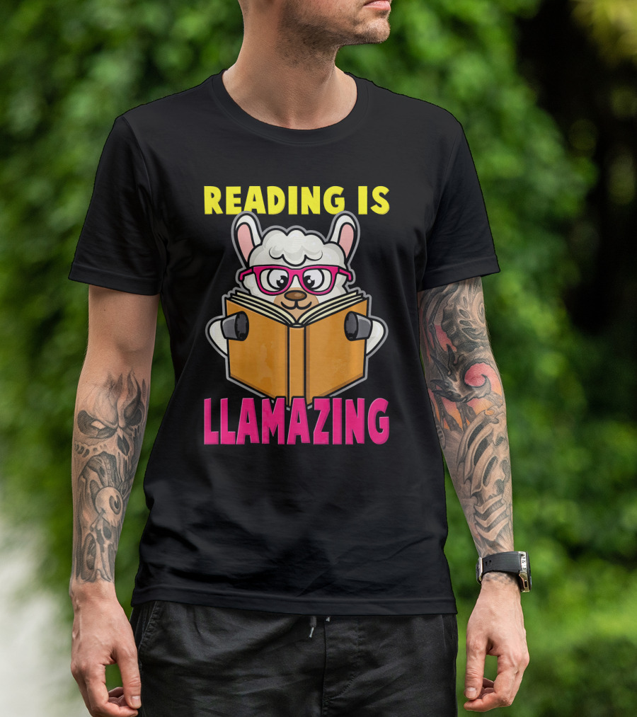 Reading Is Llamazing Cute Llama Alpaca With Glasses And Book T-Shirt