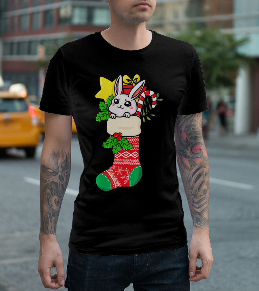 Rabbit Christmas Bunny Lover Festive Stocking T-Shirt