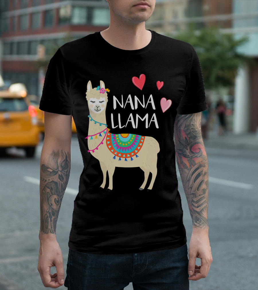 Nana Llama Cute Adorable Colorful Llamas with Love Hearts T-Shirt