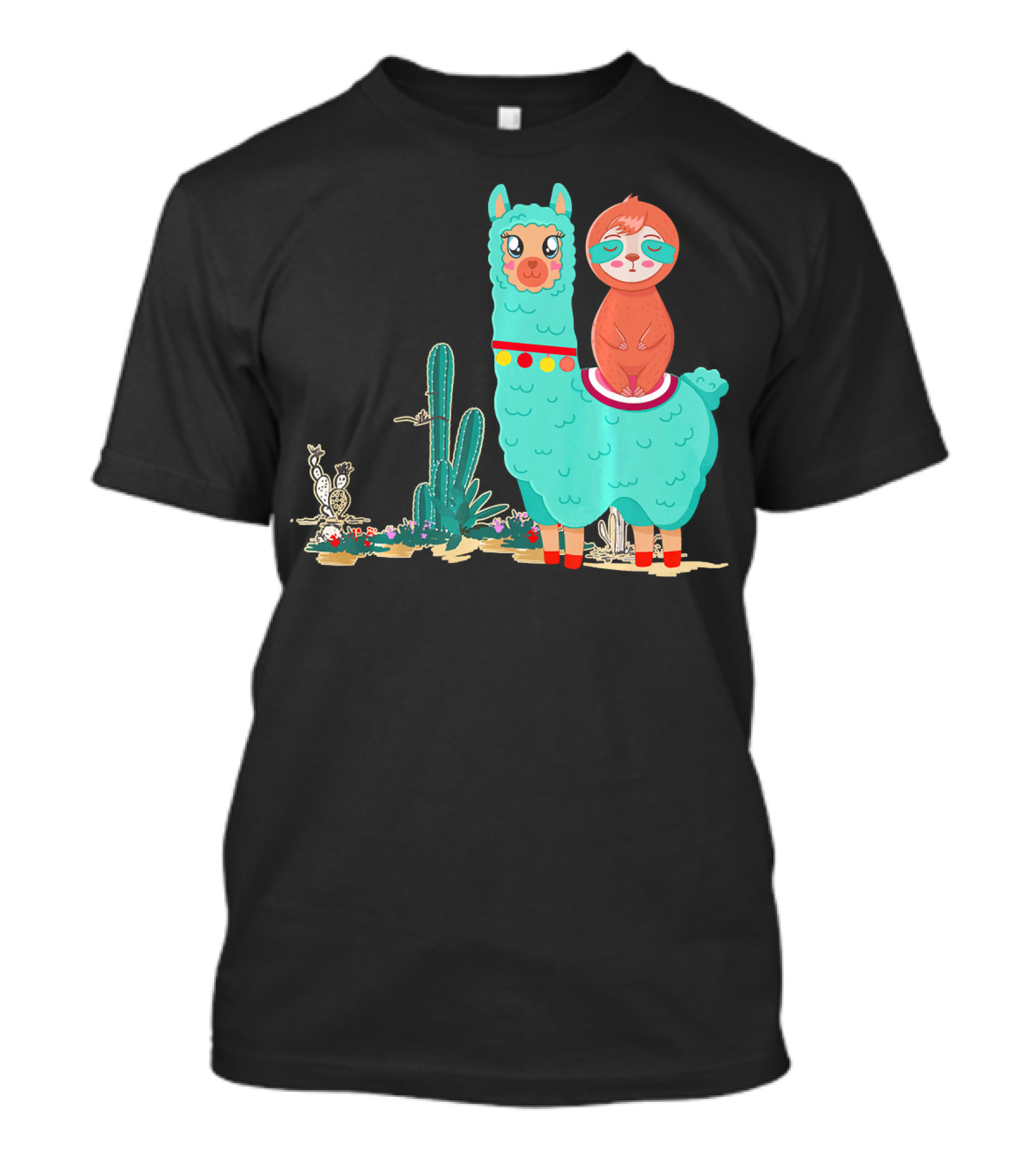 Sloth Riding Llama Funny Alpaca Heart Cactus Desert Scene T-Shirt