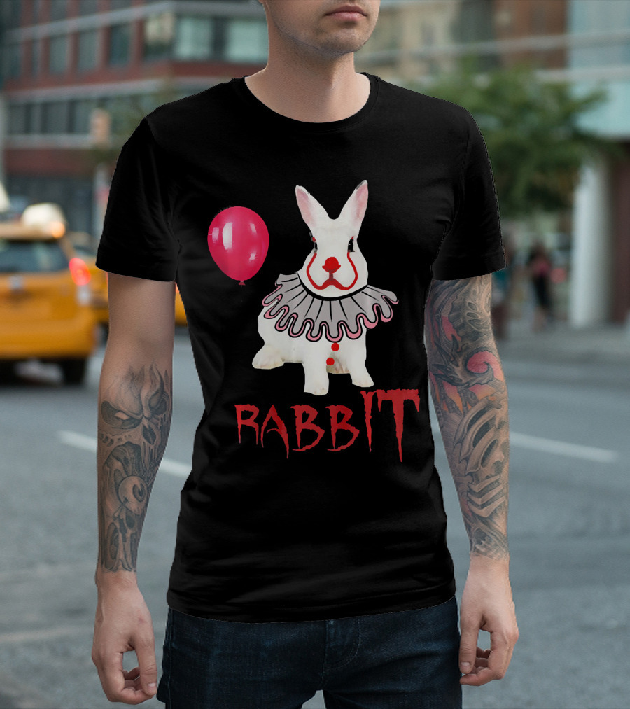 Rabbit IT Clown Horror with Red Balloon Halloween Day T-Shirt