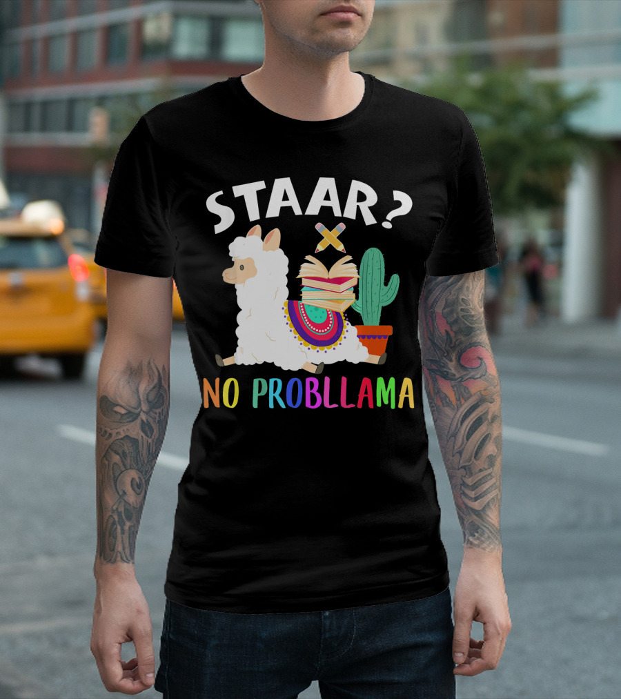 STAAR No Probllama Llama with Books and Cactus T-Shirt