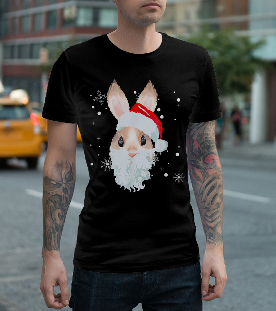 Santa Beard Bunny Ugly Xmas Rabbit Owner Snowflakes T-Shirt