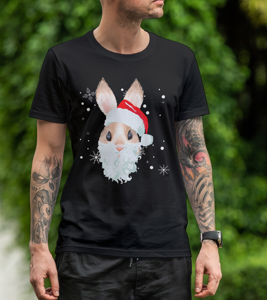 Santa Beard Bunny Ugly Xmas Rabbit Owner Snowflakes T-Shirt