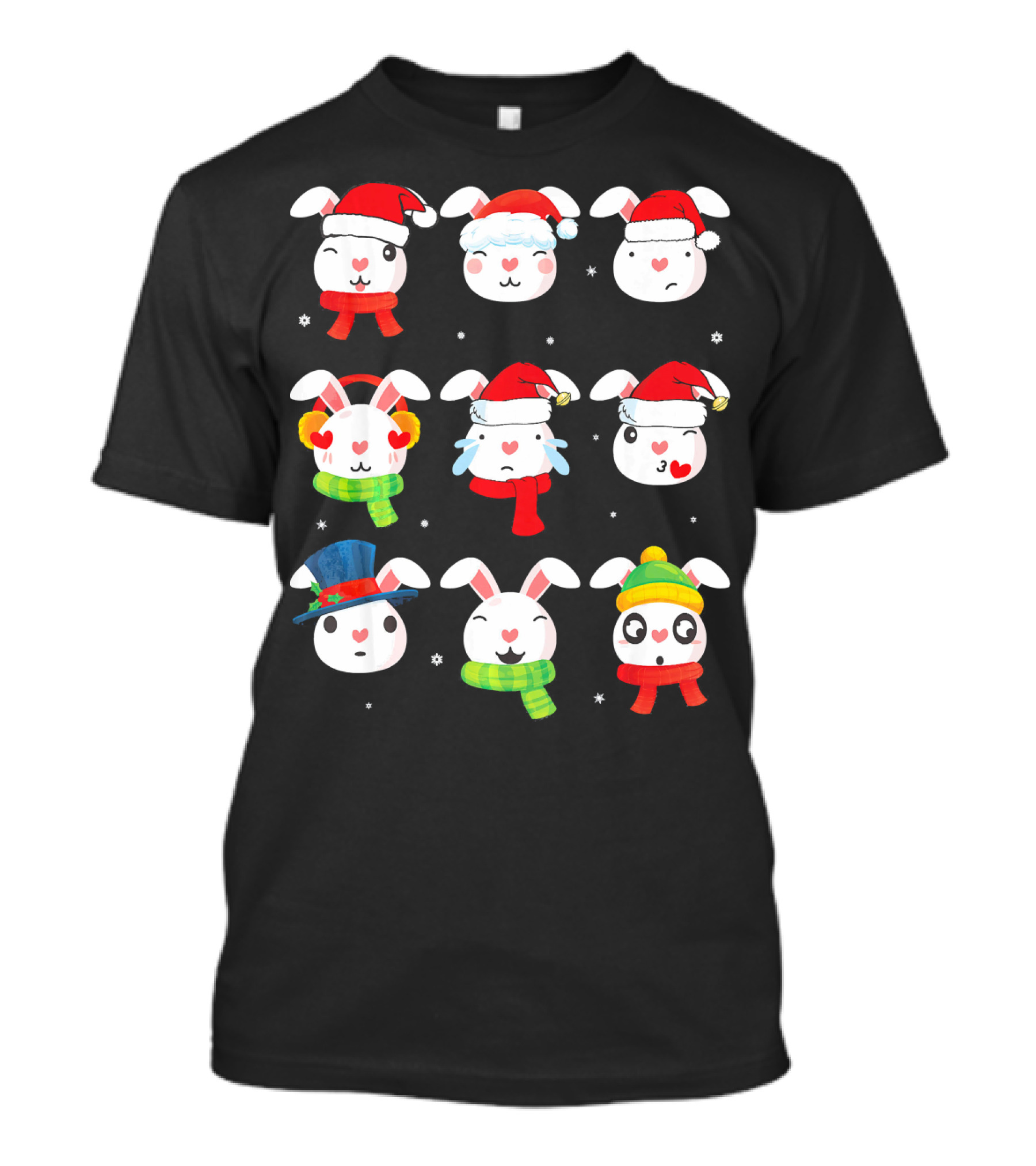 Nine Rabbit Faces With Noel Costume Dance Festive Expressions T-Shirt