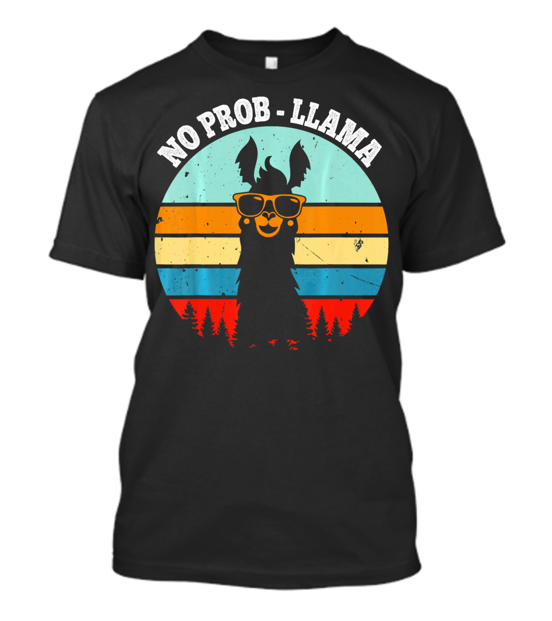 NO PROB LLAMA Retro Vintage Sunset Llama With Sunglasses And Trees T-Shirt