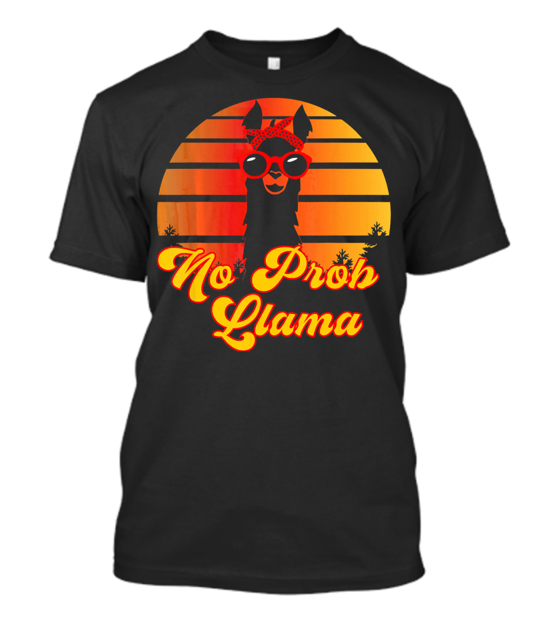 No Prob Llama Retro Cute Funny Llama With Sunset And Sunglasses T-Shirt