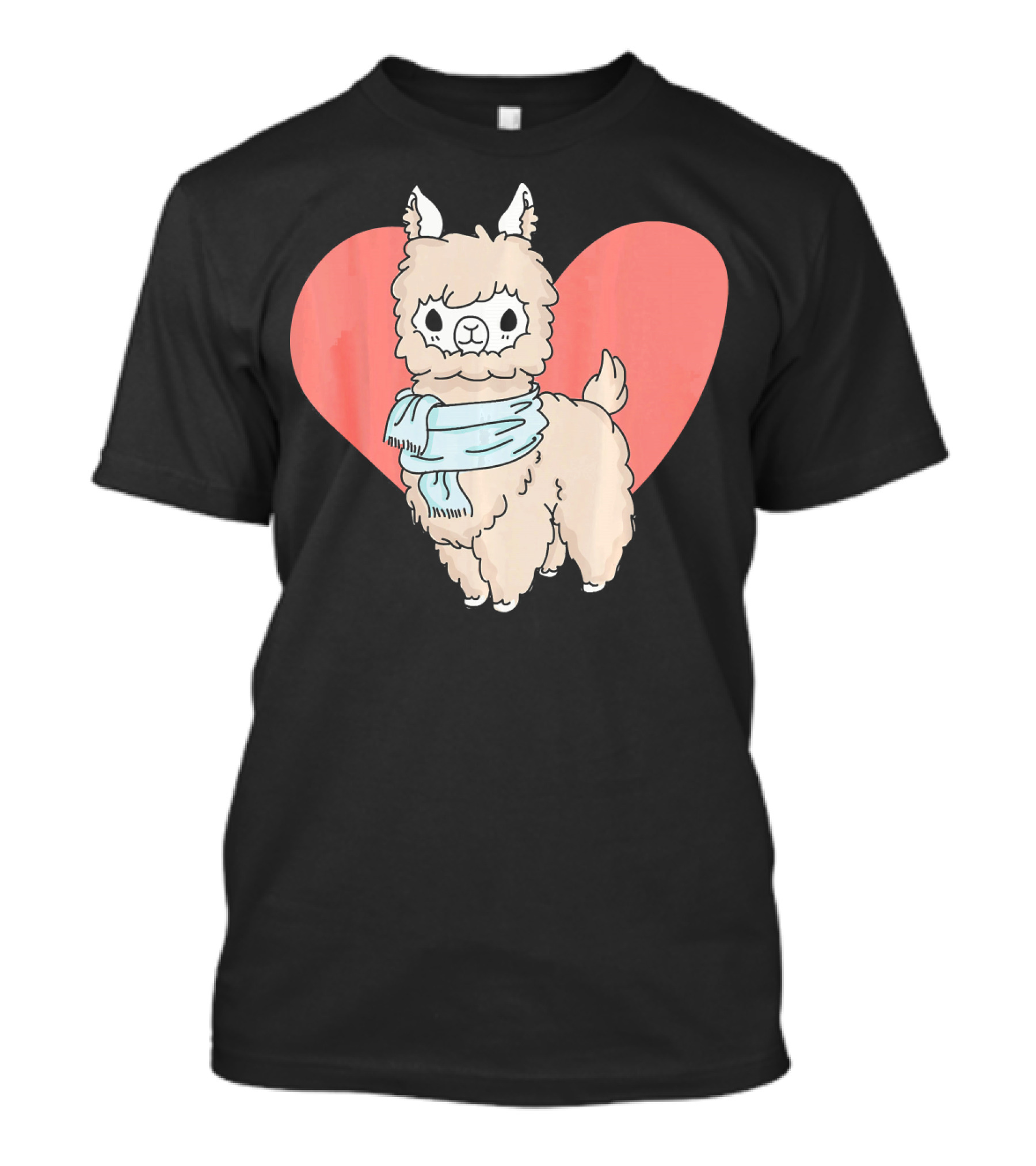 Sweet Llama Alpaca Heart With Blue Scarf T-Shirt