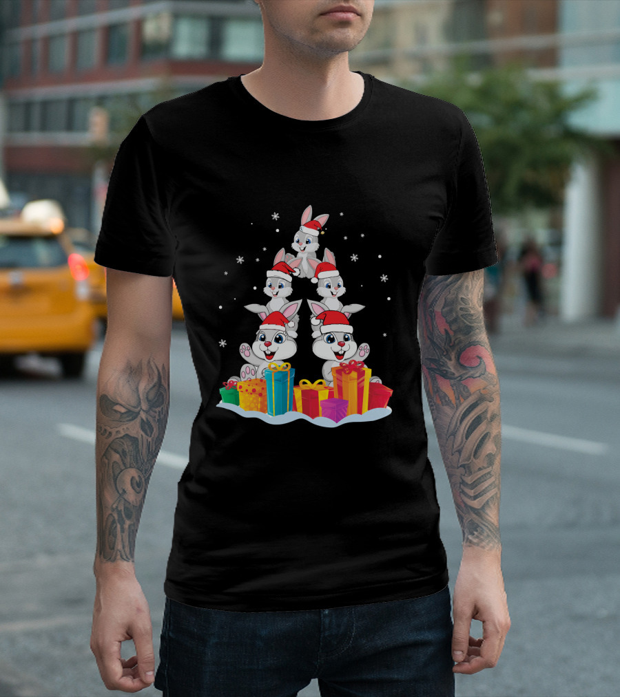Rabbit Noel Hat Xmas Presents Snowflakes T-Shirt