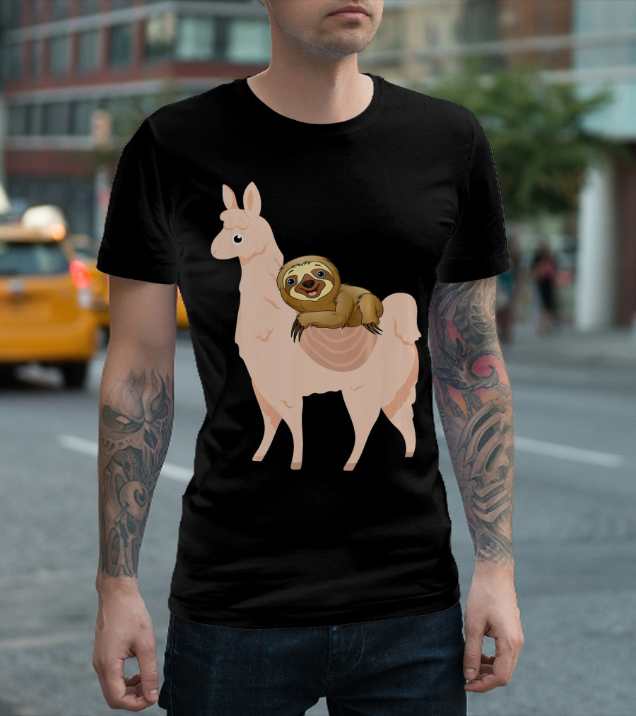 Sloth Riding A Llama Funny Sloth T-Shirt